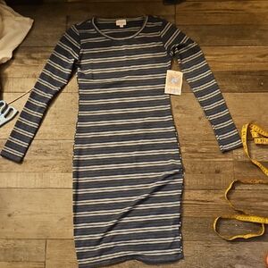 LuLaRoe Casual Blue and Gray Long Sleeve Bodycon Dress